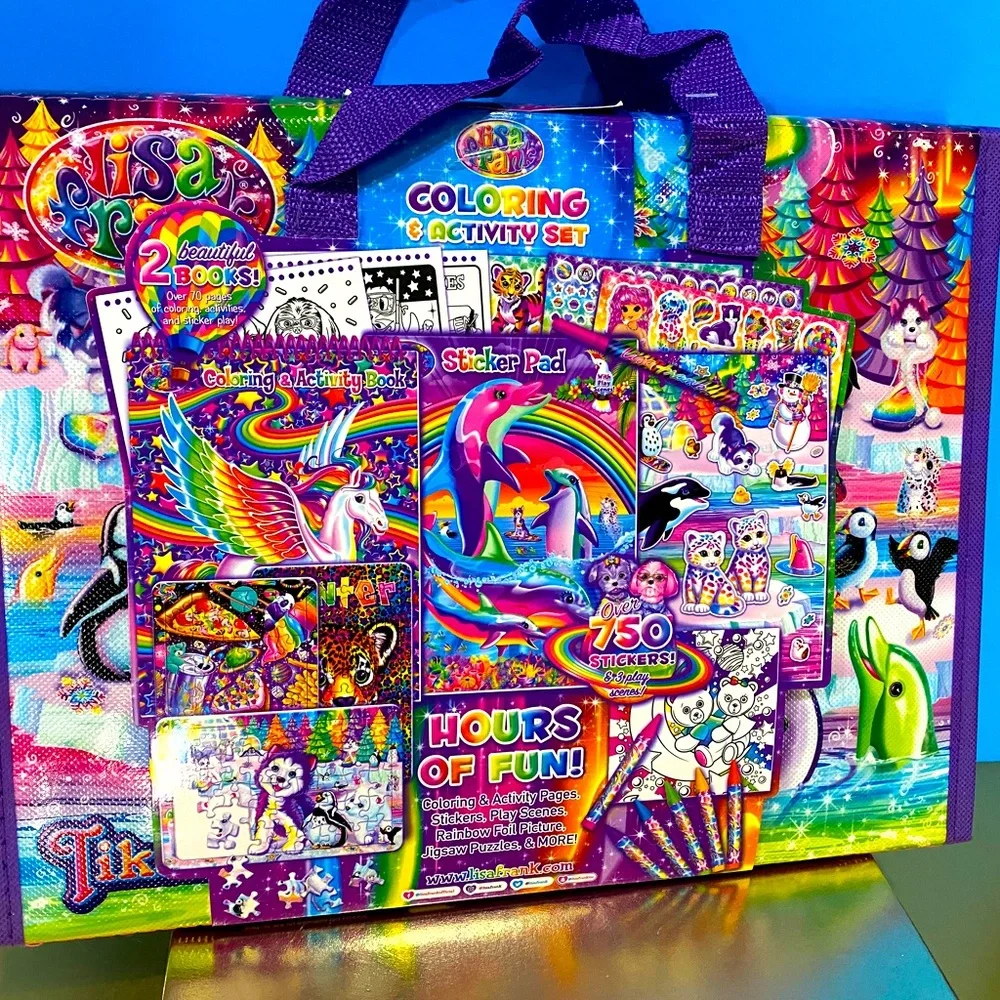 LISA FRANK TRIFOLD PORTFOLIO OVER 750 STICKERS 3 PUZZLES ACTIVITY SET MORE NWT